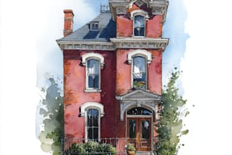 paint a watercolor house portrait or city space illustration