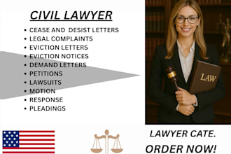 draft cease and desist, demand letters, motions and lawsuits