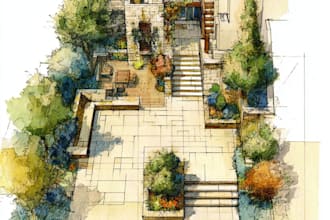 draw watercolor drawings of landscape designs or home gardens