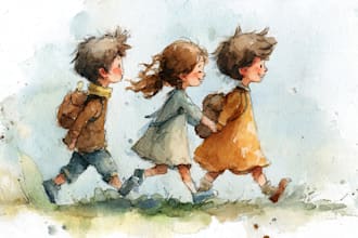 create watercolor children illustration