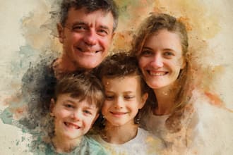 custom watercolor family portrait from photo