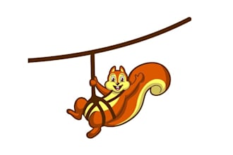 create vibrant a zip lining squirrel colorful logo