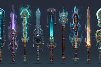 design unique sword, axe, medieval weapon, spear