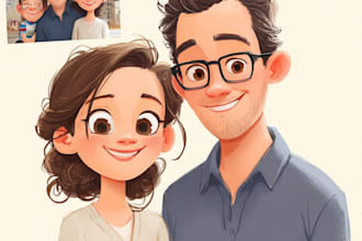draw couple or family portrait to cartoon vector illustration for valentine