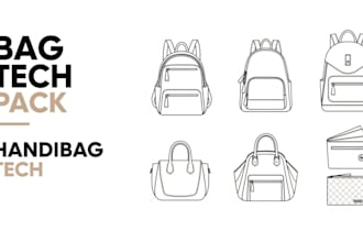 design professional handbag, bag and backpack tech packs with drawings