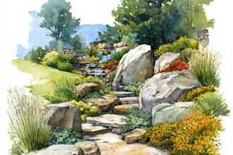 draw watercolor drawings of landscape designs or home garden