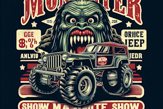 design high quality monster jeep mascot logo with t shirt design