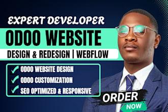 design and develop a custom odoo website with webflow integration seo ready