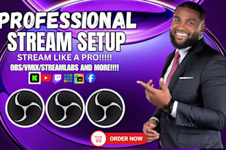 professionally set up your obs stream for twitch, youtube, facebook and tiktok