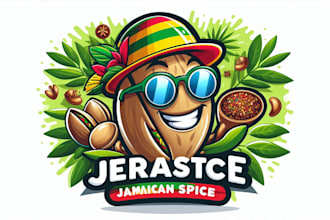 make unique jamaican jerk spice pistachios mascot logo with express deliver