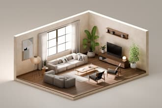 create realistic 3d isometric interior room designs