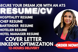 write hospitality, chef, hotelier, bartender, tourism, restaurant ats resume