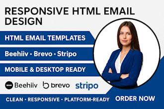 design responsive html email template on beehiiv, stripo, brevo, email signature