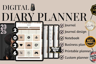 design custom printable planner, journal, workbook, logbook and diary planner