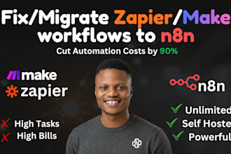 fix or migrate your zapier, make com, API automation workflows to n8n automation