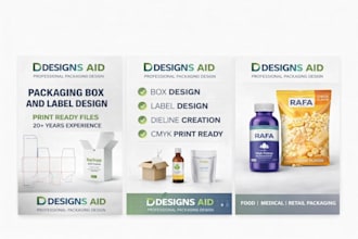 design professional packaging box and label with print ready dieline