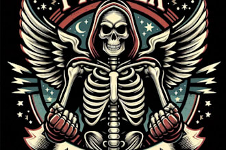 vintage skeleton fighter mascot logo t shirt design