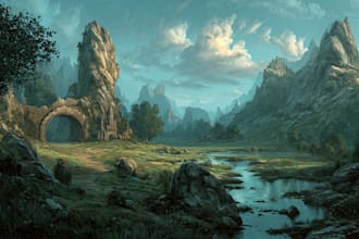 draw fantasy background and landscape