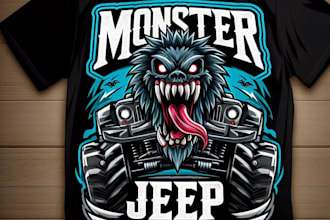design high quality monster jeep mascot logo with t shirt design