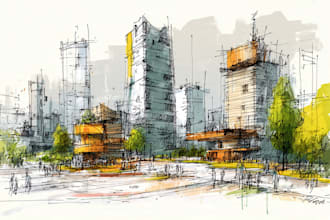 digitally sketch architecture and interior illustration