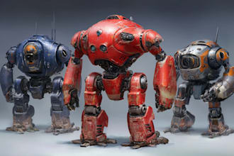 illustrate robots and concept art of futuristic mecha