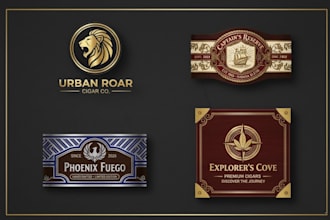 design a minimalist cigar band, logo, label and cigar box for your brand