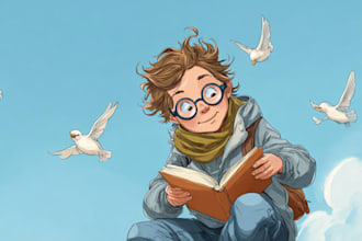 draw children story book illustration, cover art for kdp
