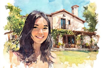 paint a watercolor house portrait or city space illustration