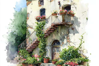 create hand painted homes and buildings in watercolor