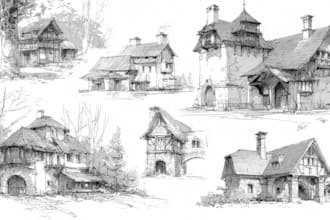 draw a sketch of a house portrait or building illustration
