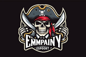 design vintage esport pirate skull mascot logo with t shirt design