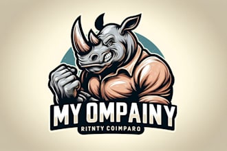design vintage angry rhino mascot logo with t shirt design
