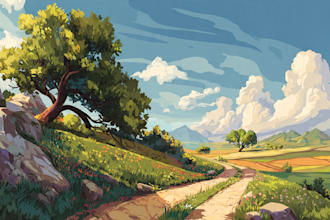 redraw landscape to cartoon vector