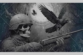 create dark art, black white artwork, occult, death metal artwork
