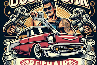 design a vintage custom car repair logo with t shirt design