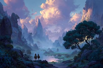 make amazing fantasy landscape illustration