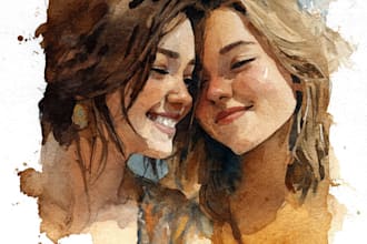 draw a awesome watercolor portrait and friendship portrait art