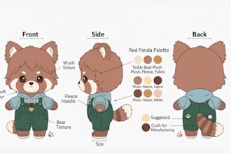 draw custom plushie reference sheet stuffed animal character ych concept