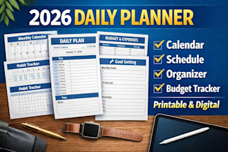 2026 daily planner calendar schedule diary organizer timetable datebook logbook
