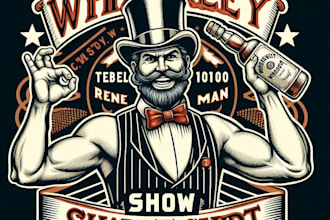 design high quality vintage whiskey brand logo with t shirt design