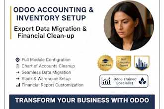 set up odoo accounting, inventory, data migration, and accounts cleanup