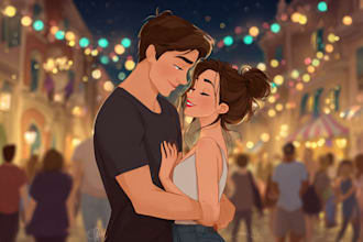 draw cartoon disney couple portrait