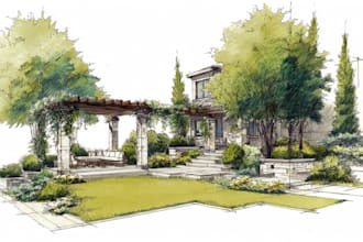 draw landscape design, exterior concept architectural