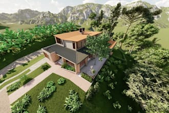 skp 3d mediterranean building,exterior garage,layout render,outdoor design, plan