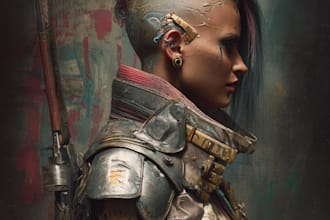 design cyberpunk and fantasy character splash art