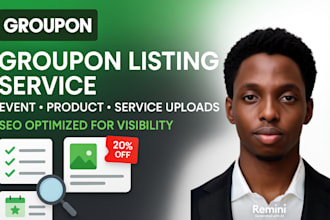 do optimized groupon product service listing with SEO for approval and sales