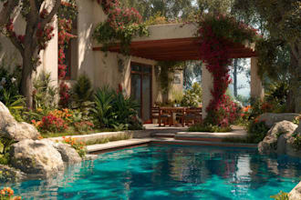 design home garden, pool, patio, villa landscape