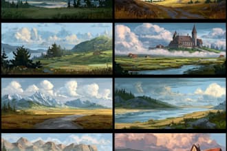 illustrate environments, landscapes, board game, concept art