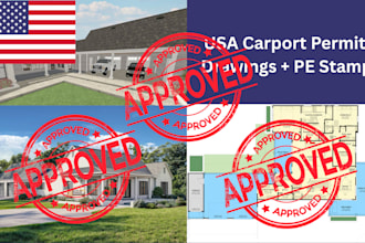 draw pe stamp architectural, structural mep carport drawing for USA city permit