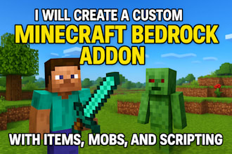 create a custom minecraft bedrock addon with items mobs and scripting